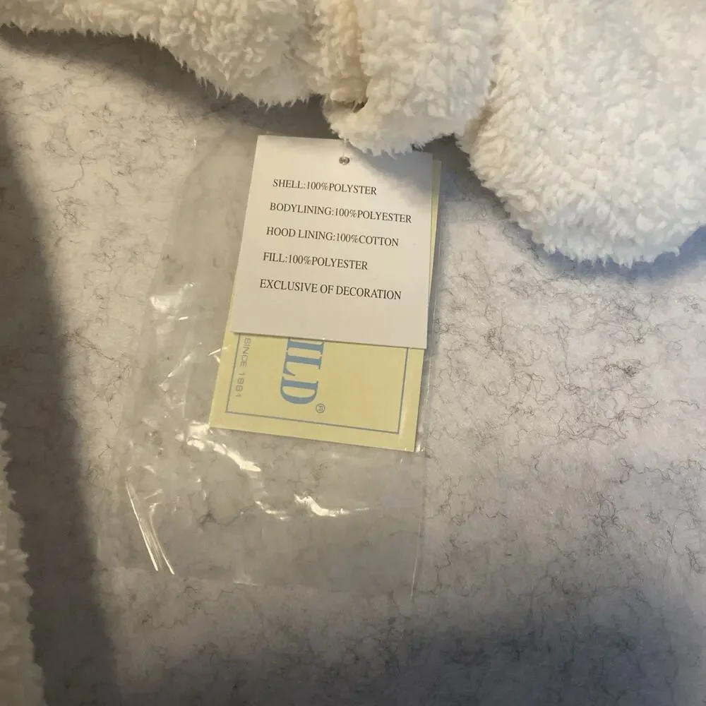 NWT Le Petit Rothschild Plush Snowsuit Soft Hood Baby Size 24 Months Cream Dog